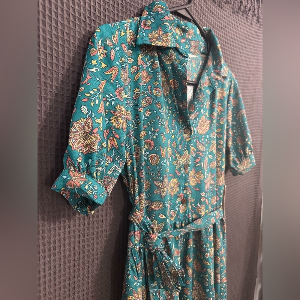 NWT Boemo Floral Maxi Dress Boho Prairie Style Womens S Belted Collared - Picture 10 of 10